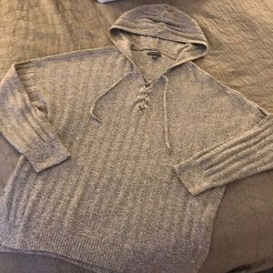 Grey lace up sweater with hood